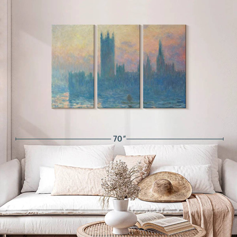 Sebbie, les maisons du Parlement, coucher de soleil, H 28 po x l 45 po