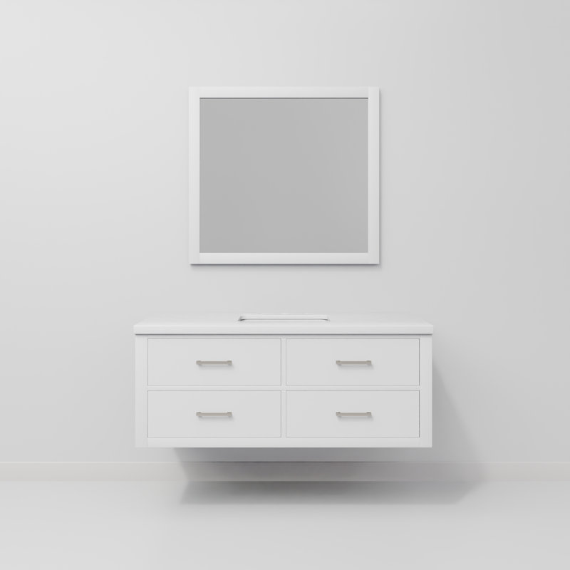 Meuble-lavabo simple l 48 po x P 22 po et miroir 43 po Castor, Blanc, Quartz blanc