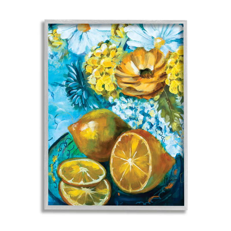 «Lemons & Flowers, peinture sur bois» par Linda McClure, reproduction, H 14 po x l 11 po x P 1,5 po