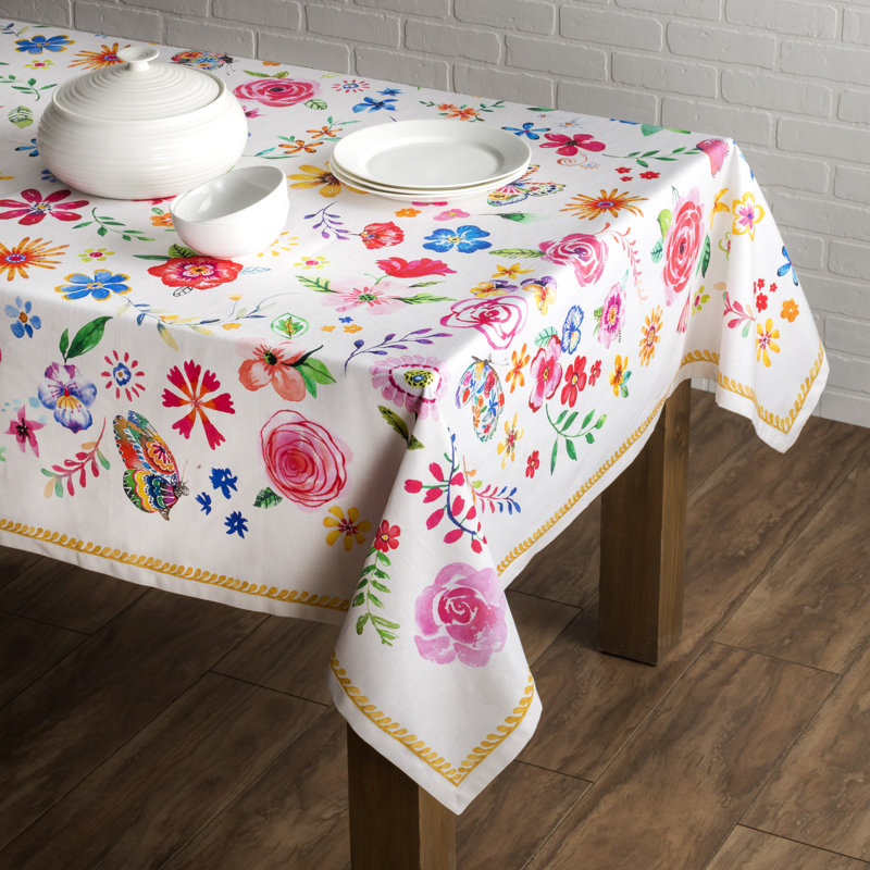 Floral 100% Cotton Tablecloth, 120" L x 60" W