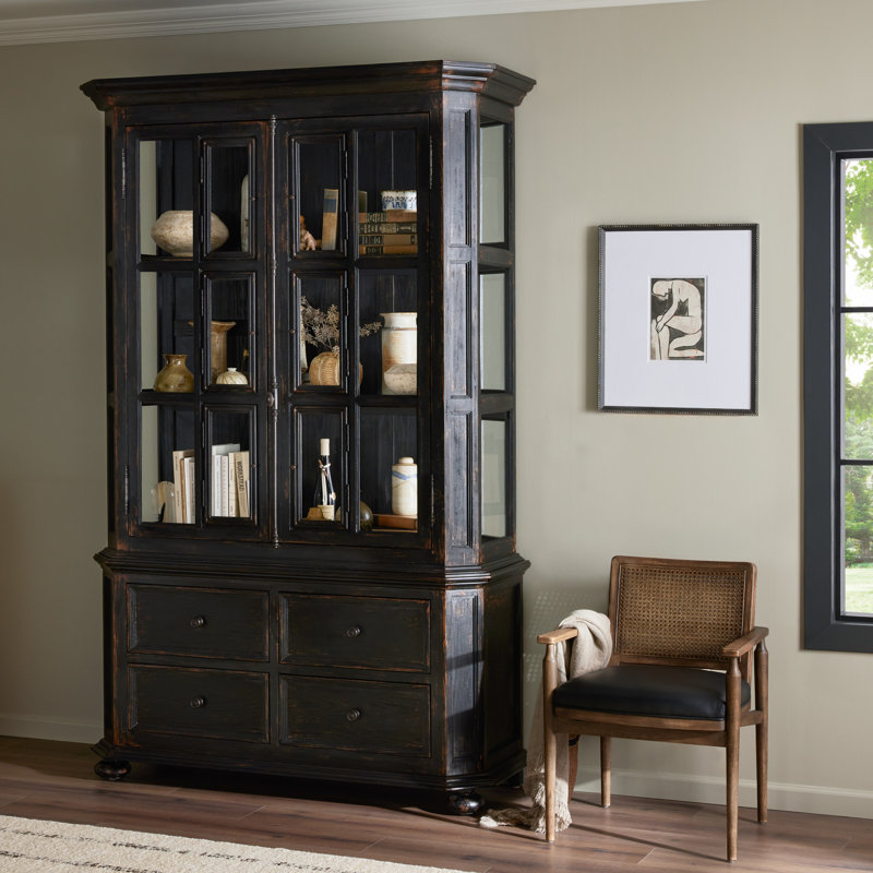 Loami China Cabinet, Distressed Burnt Black Veneer