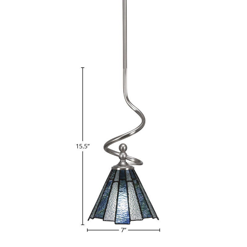 Mini-luminaire suspendu Capri avec verre d'art 7 po, Nickel brossé