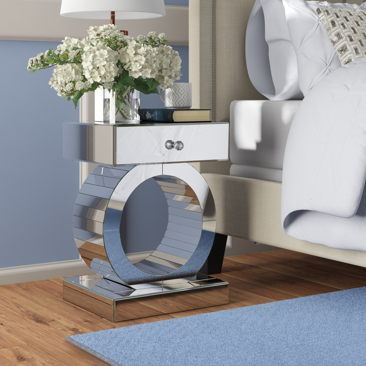 Whimsical Glass Decor: Matthieu Mirrored Glass Top End Table