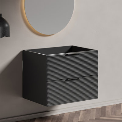 Base de meuble-lavabo mural simple flottant 30 po avec façades de tiroir cannelées en gris moderne (lavabo non inclus)