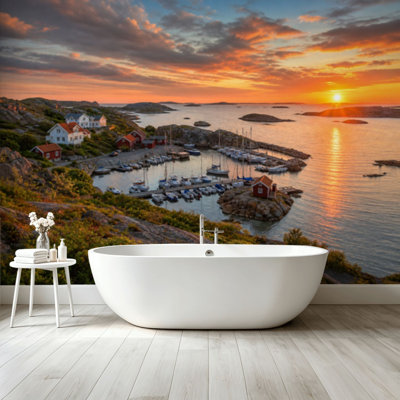 Peel and Stick Wallpaper Wall Mural Fishing village Swedisch westcoast Wall Art Self Adhesive and Removable