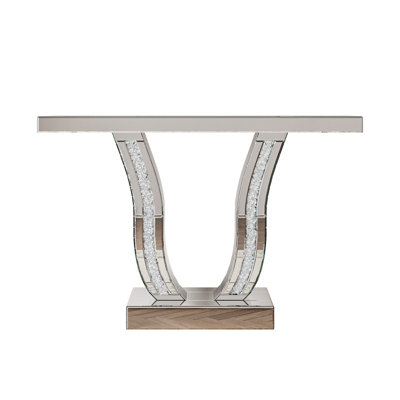 Console 43 po avec miroir mural rond en argent Glam