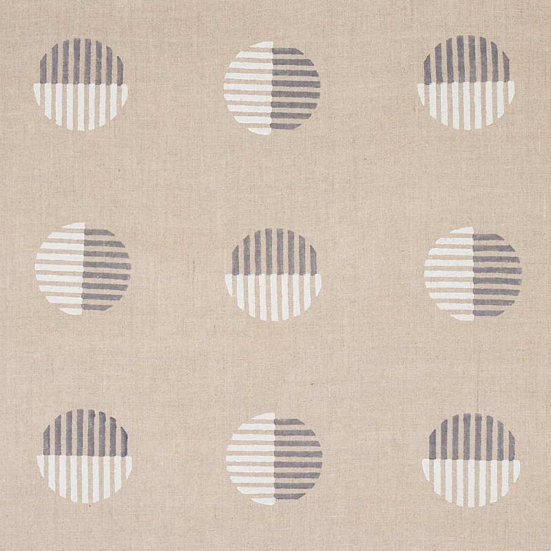 Ando Hand Block Print Fabric, Ivory/Charcoal
