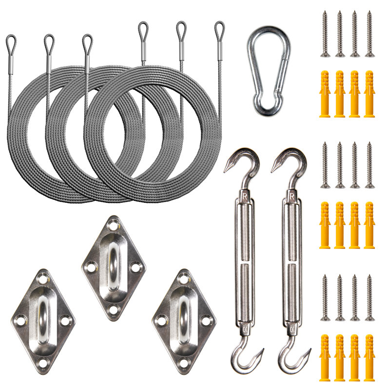 Stainless Steel Triangle Shade Sail Hardware Kit with Cables