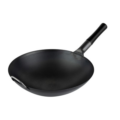 Restaurantware Carbon Steel Wok 10 Pack of 14 Inch Heavy-Duty Uniform Heat Distribution Pan Induction Compatible Round Bottom Wok Welded Handle Black For Gas Stovetops And Grills