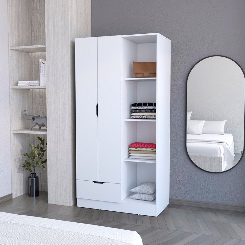 Armoire 2 portes avec compartiment ouvert, Blanc