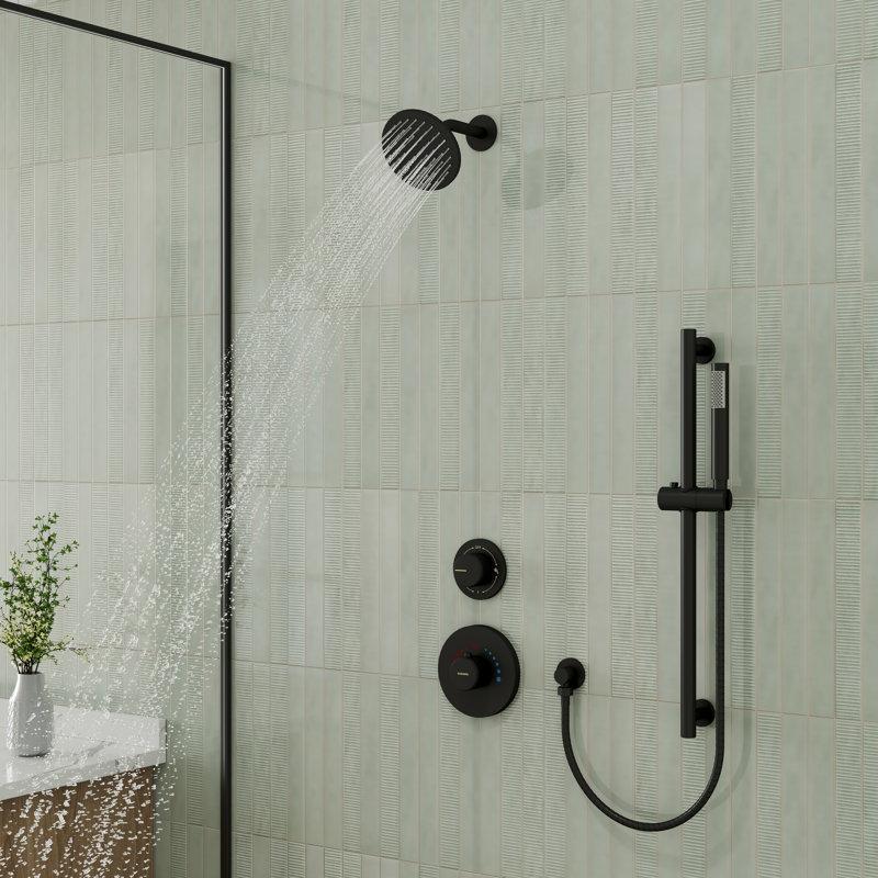 Système de douche thermostatique Rainfall avec douchette, valve brute et barre coulissante réglable