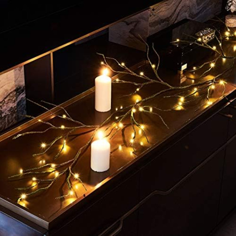Mossy Garland Lights 6FT 48 LED Battery Operated Lighted Twig Vine With Timer For Halloween Christmas Party Decoration Indoor Outdoor Use