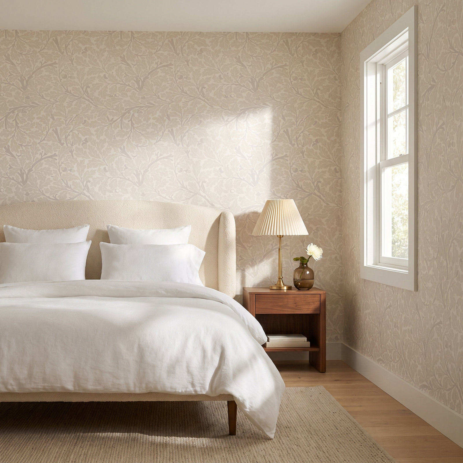 Oak Tree Modern Floral Wallpaper, Dove