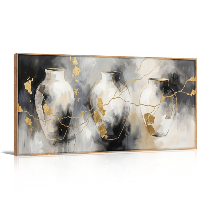 Ensemble de 1 tableau abstrait sur toile représentant des vases, L 58 po x H 28 po, Natural
