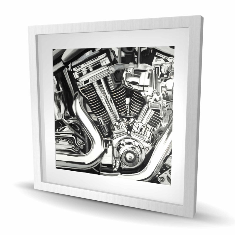 Mécanisme d'une moto - reproduction encadrée mat pour la décoration, H 24 po x l 24 po