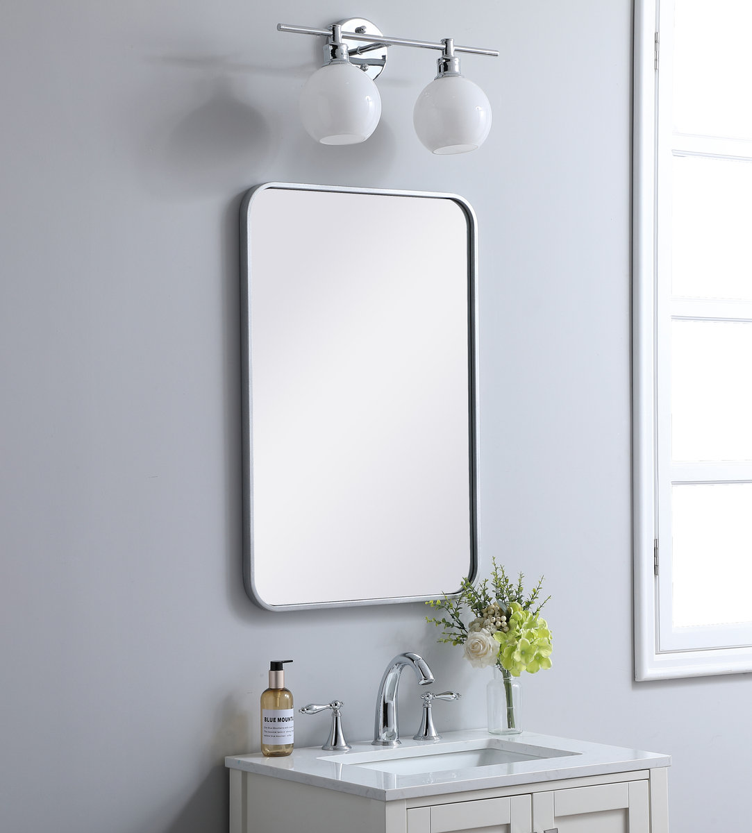 Sabine Metal Rounded Rectangle Wall Mirror, Silver, 30" x 20"