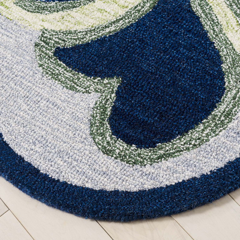 Novelty Albric Hand Tufted Wool/Cotton Floral Rug in Green/Navy, Round 6'