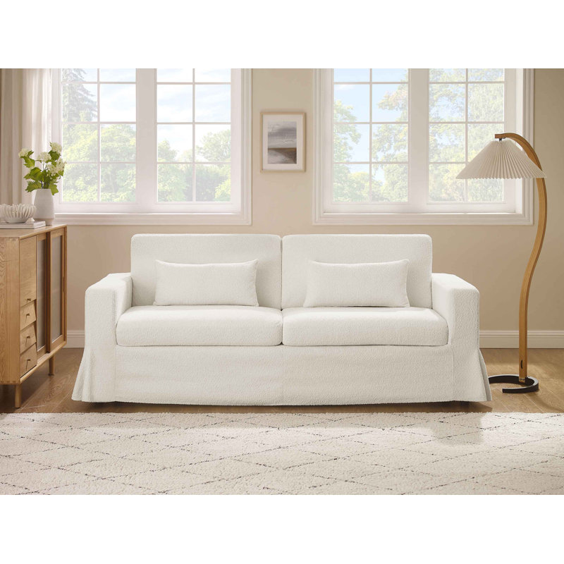 MINIMORE 83.9" W 3-Seater Sofa with Slipcover, Cream Boucle