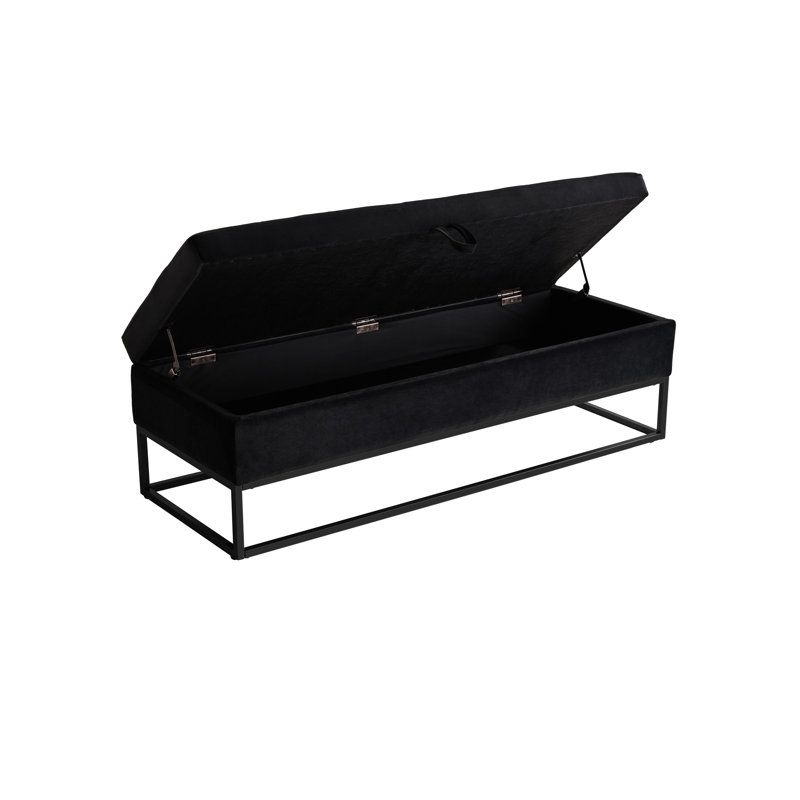 58.6" Companion Bench With Storage, Black Velvet, Contemporary Look For Various Spaces, Black