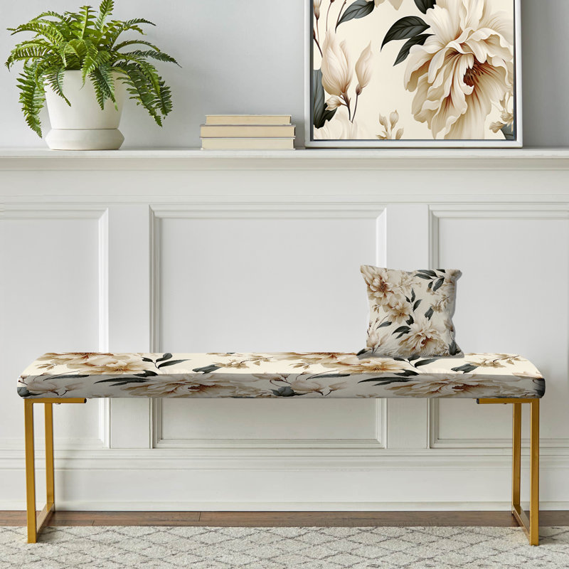Minimaliste chic motif victorien - banc rembourré floral doré