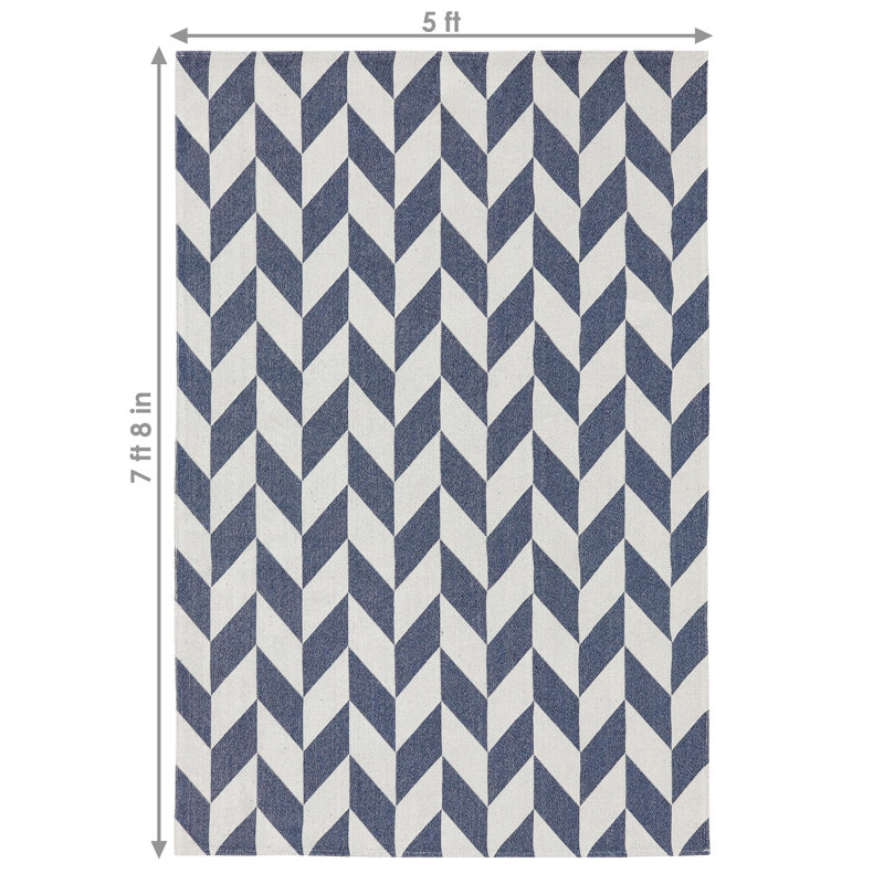 Rectangle Amberjo Geometric Flatweave Cotton Blue/White Area Rug - 5' x 8', 8' x 5'