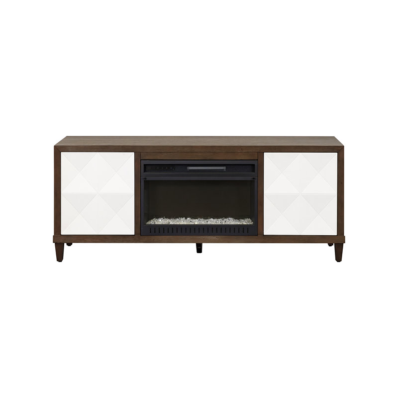 Console pour foyer en bois avec portes et meuble télé Michaella, H 26 po x l 65 po x P 15 po, Brun