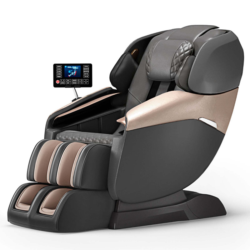 Fauteuil de massage chauffant en similicuir, Cuir noir / gris