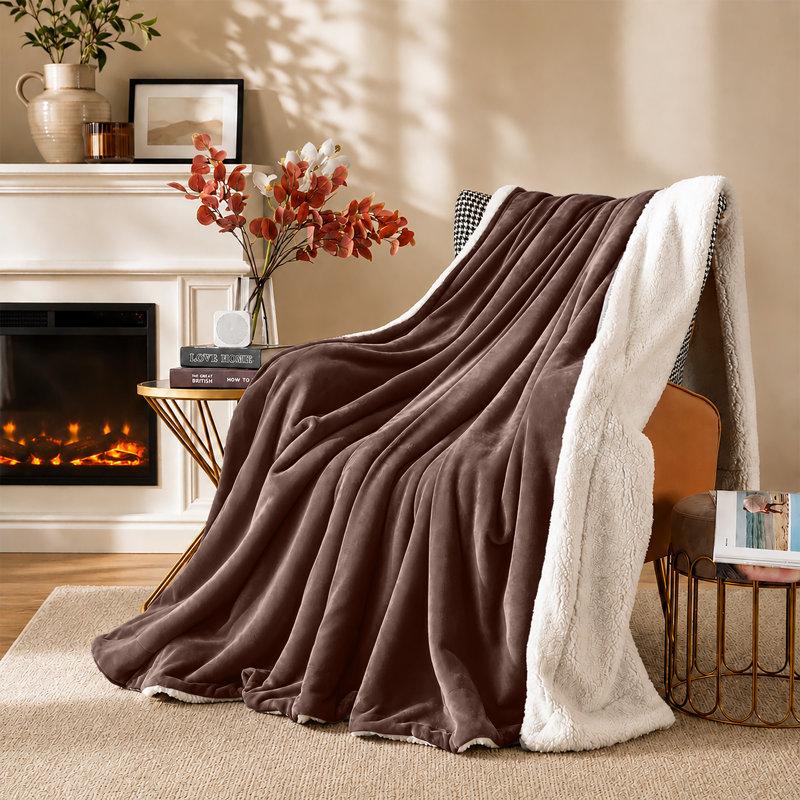 Reversible Sherpa Fleece Blanket – Soft Warm Throw for Sofa & Bed, King (200cm x 240 cm), Coffee