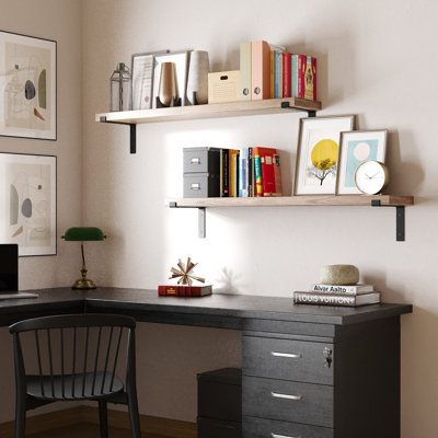 Tablette flottante de 48 pouces, profondeur de 9,25 po et tablettes de 1,5 po d'épaisseur pour le mur, étagères à livres en bois, étagère pour le décor du salon, étagères de rangement pour la maison, étagère de maison de campagne, 2 pièces, brûlé