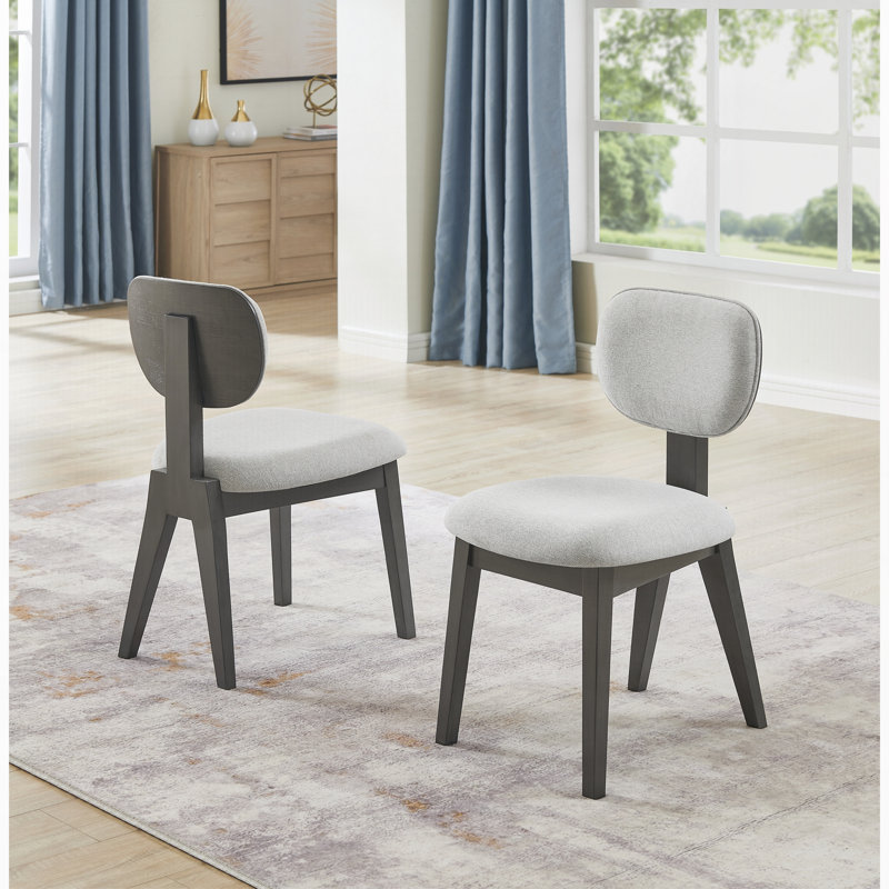 Ensemble de 2 chaises de salle à manger rembourrées en tissu gris clair avec structure en bois gris