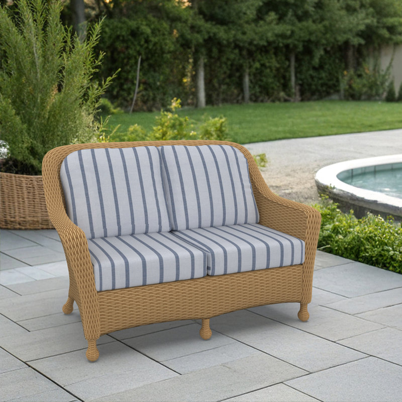 Amala Sunbrella® Indoor/Outdoor Loveseat Cushion, Sunbrella® Unwind Sky