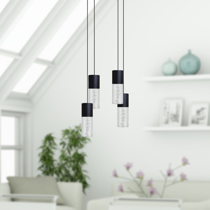 Luminaire suspendu cylindrique 4 lumières DEL Andromedae, Noir