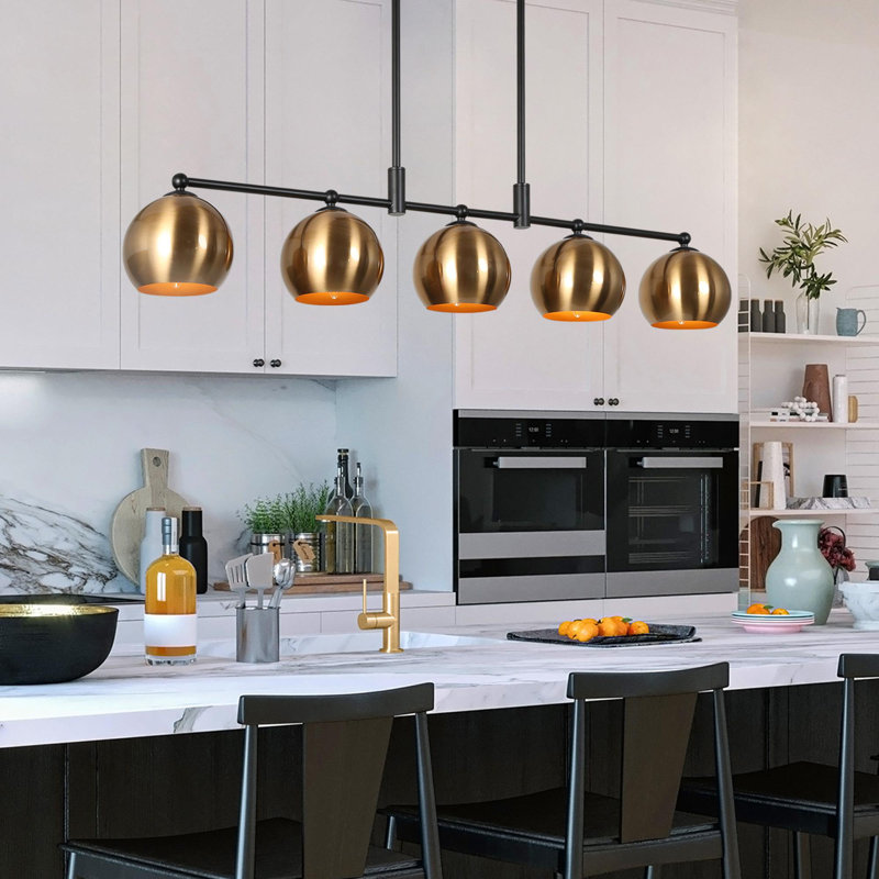 Lateefah-A 5 - Light Modern Kitchen Island Linear Black/Brass Pendant Light 