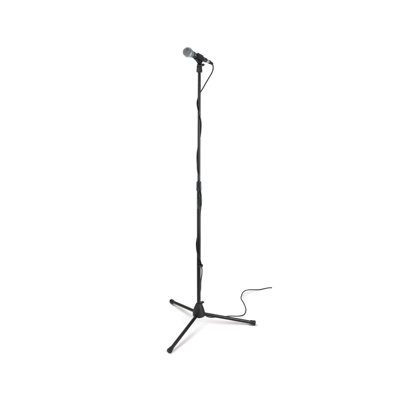 Trépied pour pied de micro (installation pour micros chant et instruments, hauteur réglable, filetage 5/8 po à 27 po, portable, pliable, pieds en caoutchouc antidérapants, pince-câble, acier, noir)