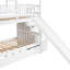 Lit superposé blanc simple avec lit gigogne, escalier de rangement et toit ludique au-dessus de la fenêtre