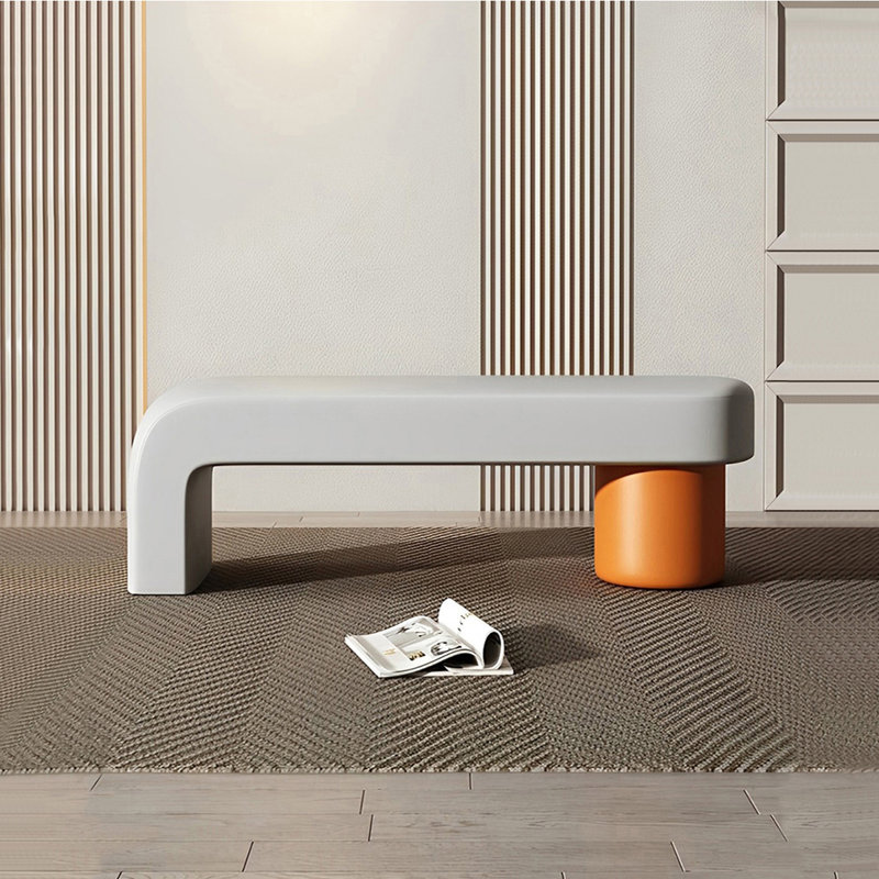 Banc rembourré en similicuir Light Luxury, Orange / gris clair, H 17,71 po x l 47,24 po x P 15,74 po