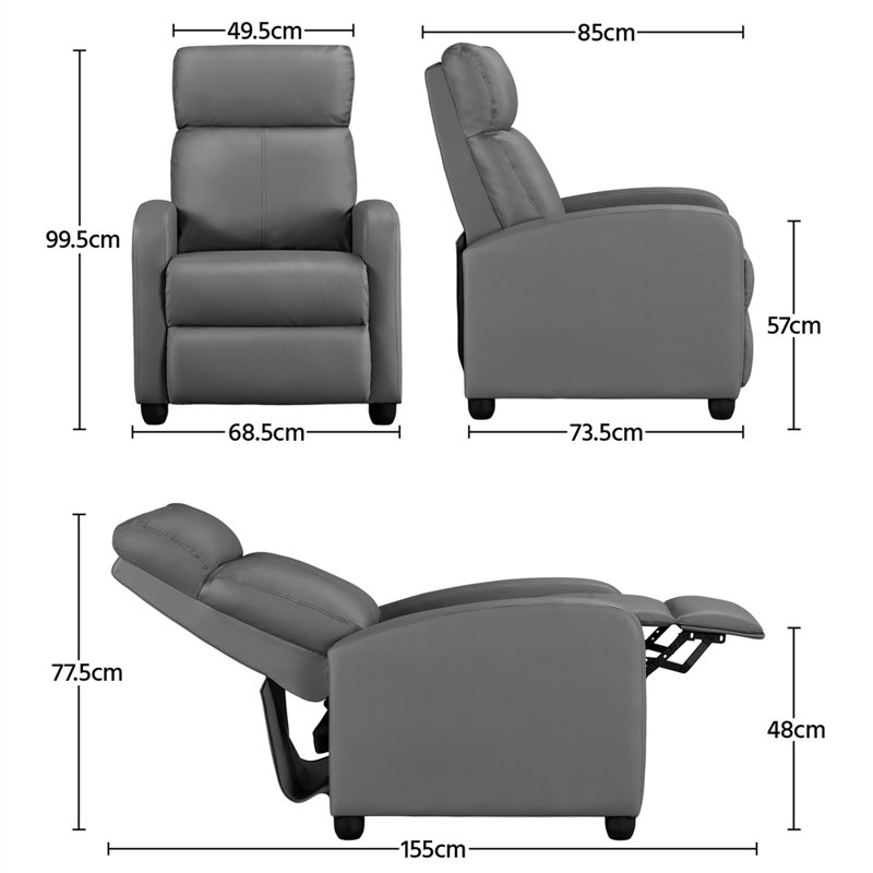 Manual Glider Recliner Armchair  with 3 Relaxation Modes, Grey