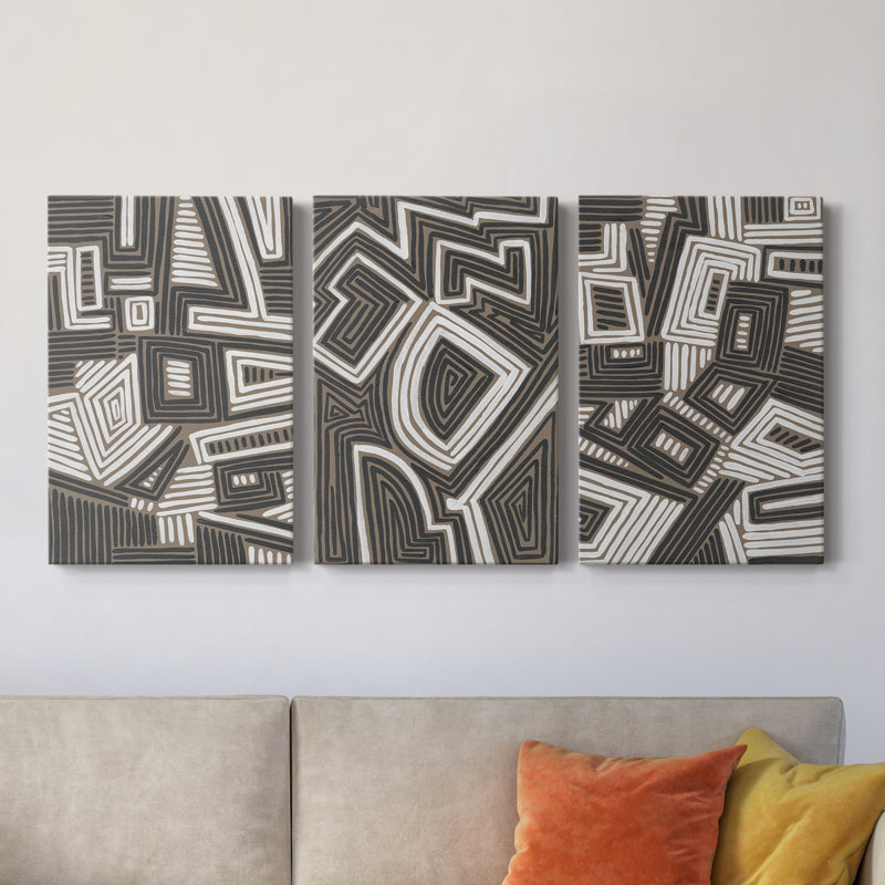 Abstract Maze II - ensemble de 3 impressions sur toile tendue, H 36 po x l 72 po x P 1 po