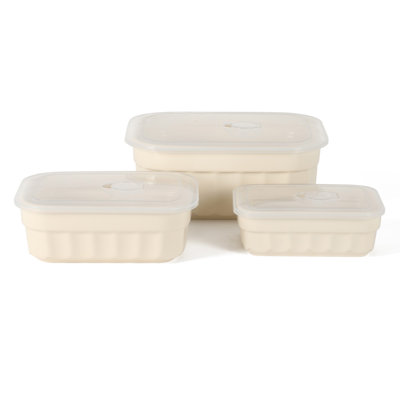Martha Stewart Broadbrook 6 Piece Stoneware Meal Prep Container Set with Lids, Rectangular Food Storage & Bakeware, Cream, Oven, Microwave & Dishwasher Safe