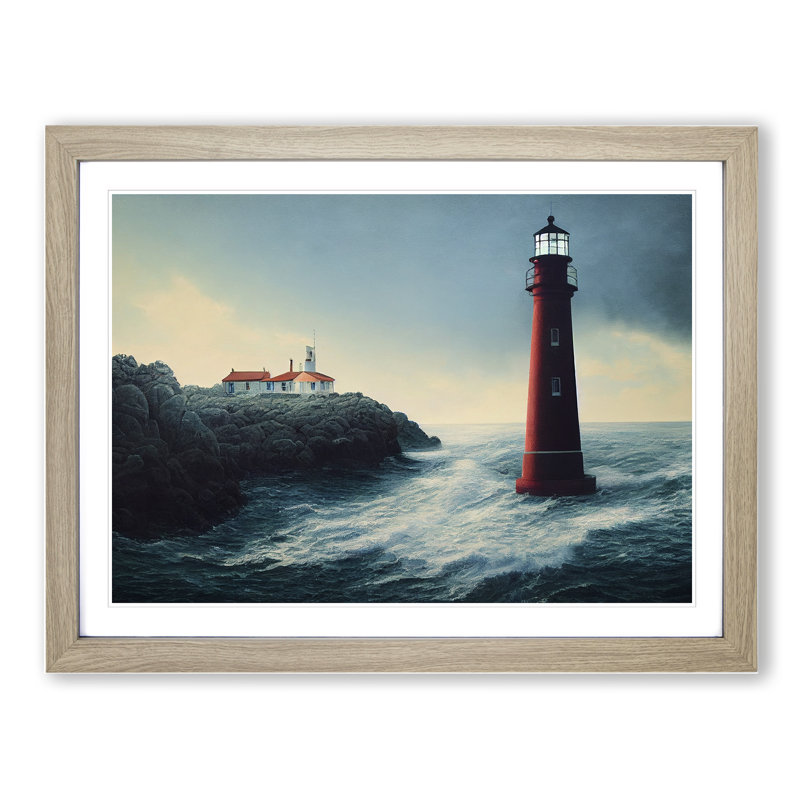 Dramatic Lighthouse - Single Picture Frame Print, Oak Framed, 46cm H x 64cm W x 2cm D