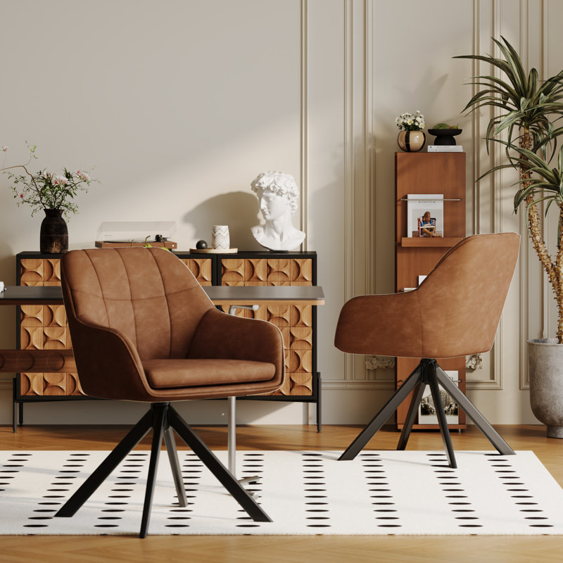 51.5cm H Upholstered Metal Upholstered Back Armchair, Light Brown PU, 2