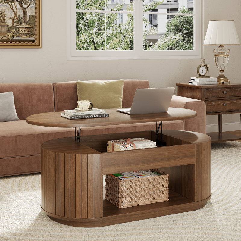 Lift Top Wood Coffee Table, Center Tea Table With Hidden Storage Compartment And Open Shelf For Living Room, Apartment, Small Space, Oak