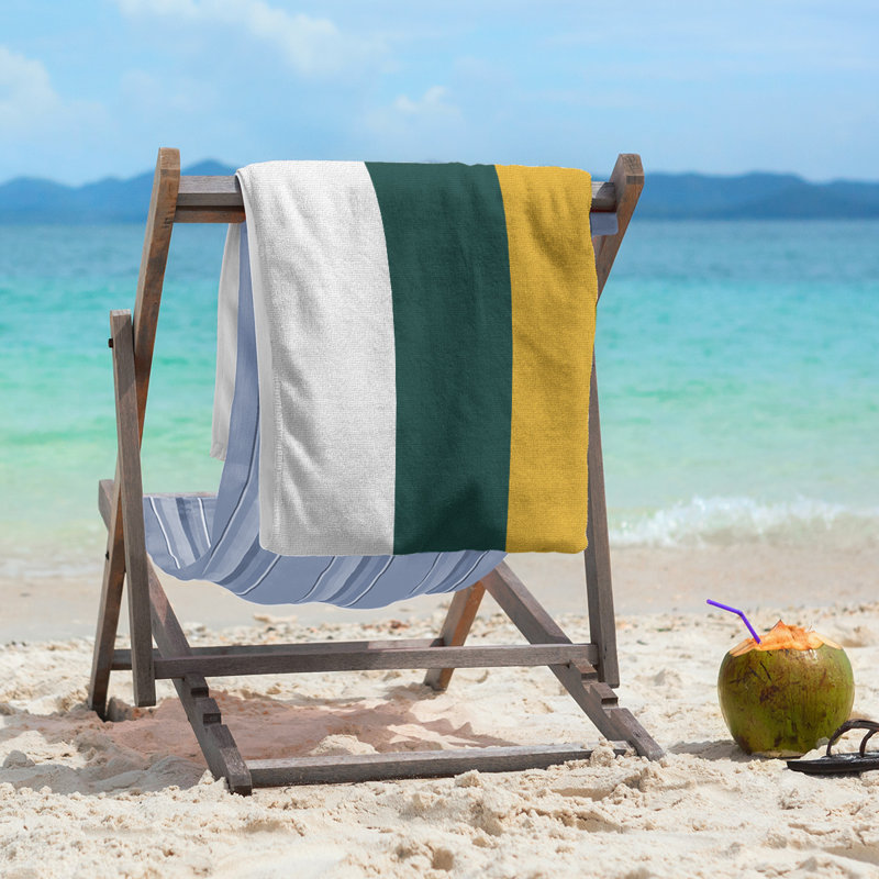 Beach Towel, White/Kelly Green/Gold, Polyester/Cotton