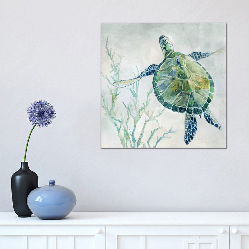 Seaglass Turtle II by Carol Robinson - Wrapped Canvas Painting, 45.72 cm H x 45.72 cm W x 1.91 cm D, No Frame