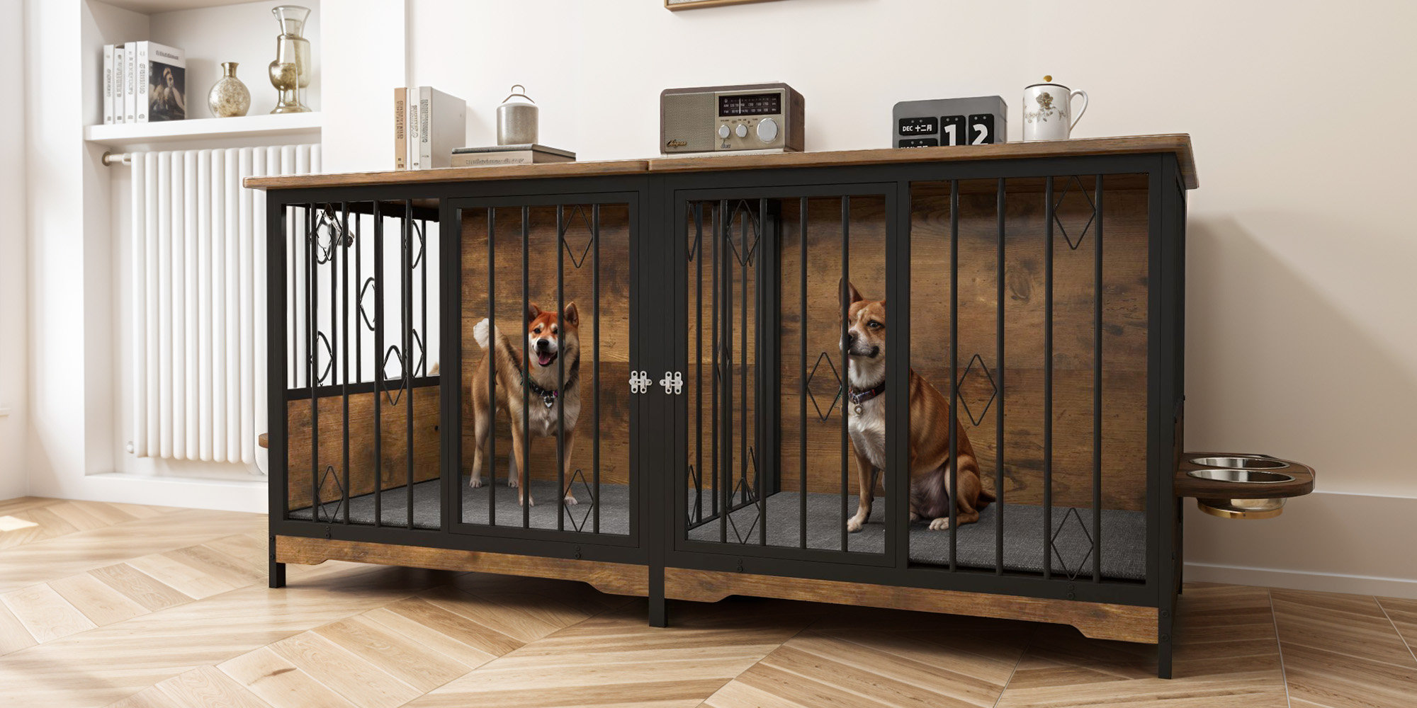 Tucker Murphy Pet™ Adjustable Dog Crate Furniture with Rotatable Bowls ...