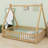 Modern Tent-Shaped Teepee Floor Bed With Guardrails, Slats And Door-440176187-440176190