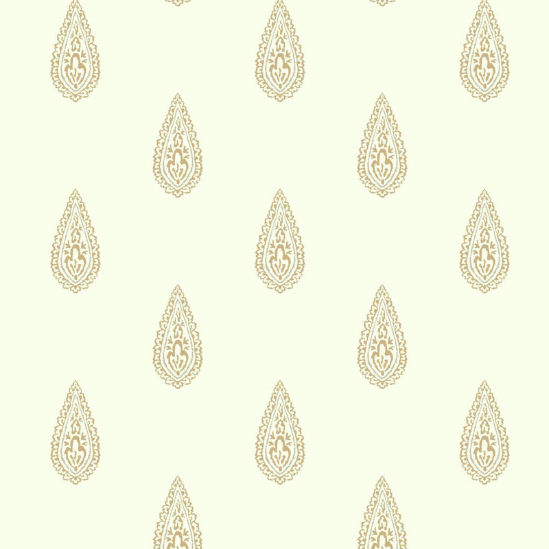 Antonia Vella Paisley Wallpaper Double Roll, Off White/Metallic Gold