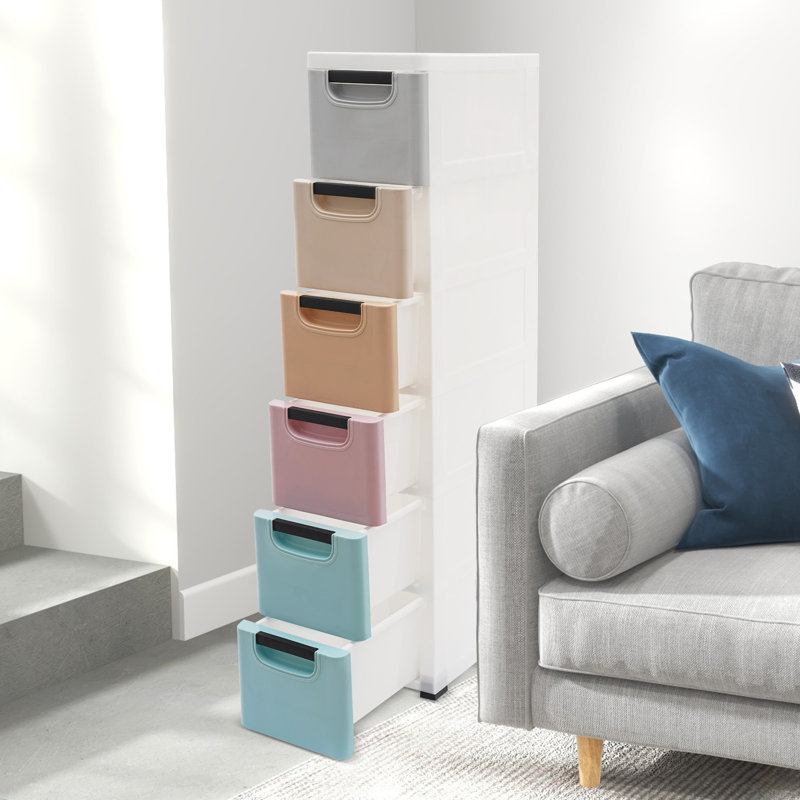 6 Drawers Storage Cabinet For Narrow Space, Blue/Pink/Orange/Gray