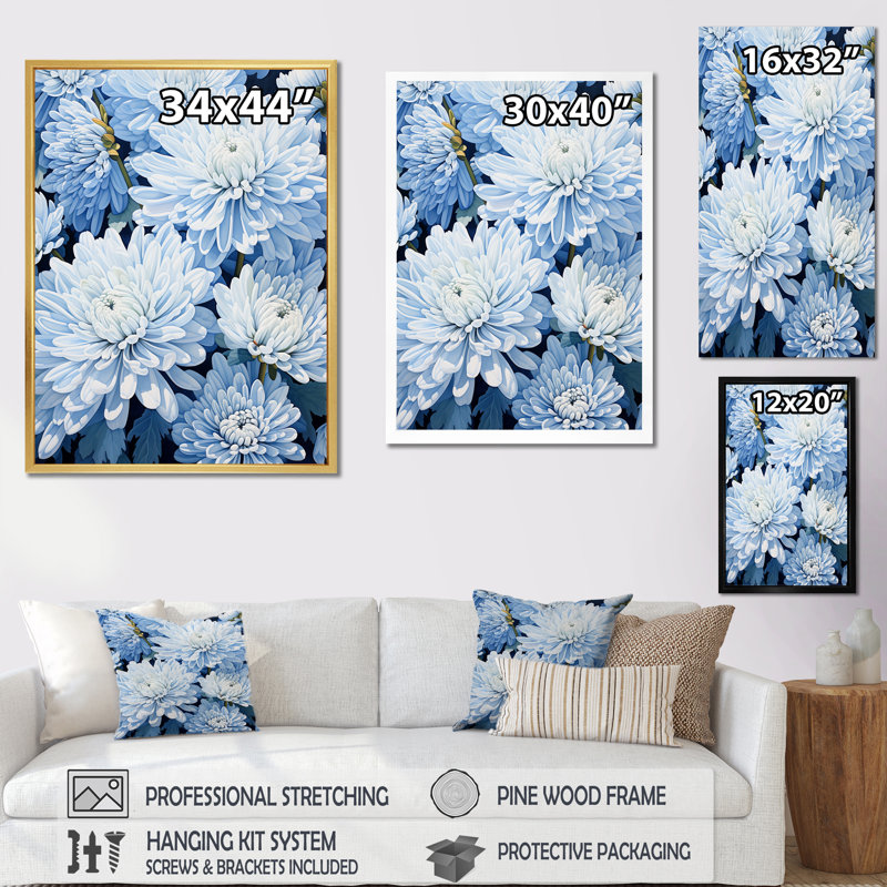 Minimalisme des mamans en bleu discret et blanc I sur toile, Cadre flottant blanc, 40" H x 30" W