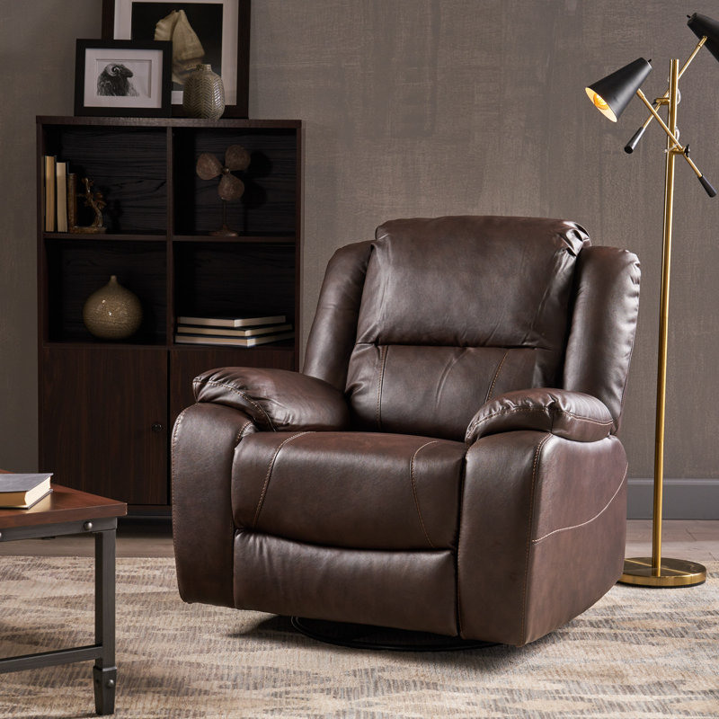 Anavia Faux Leather Swivel Recliner, Dark Brown